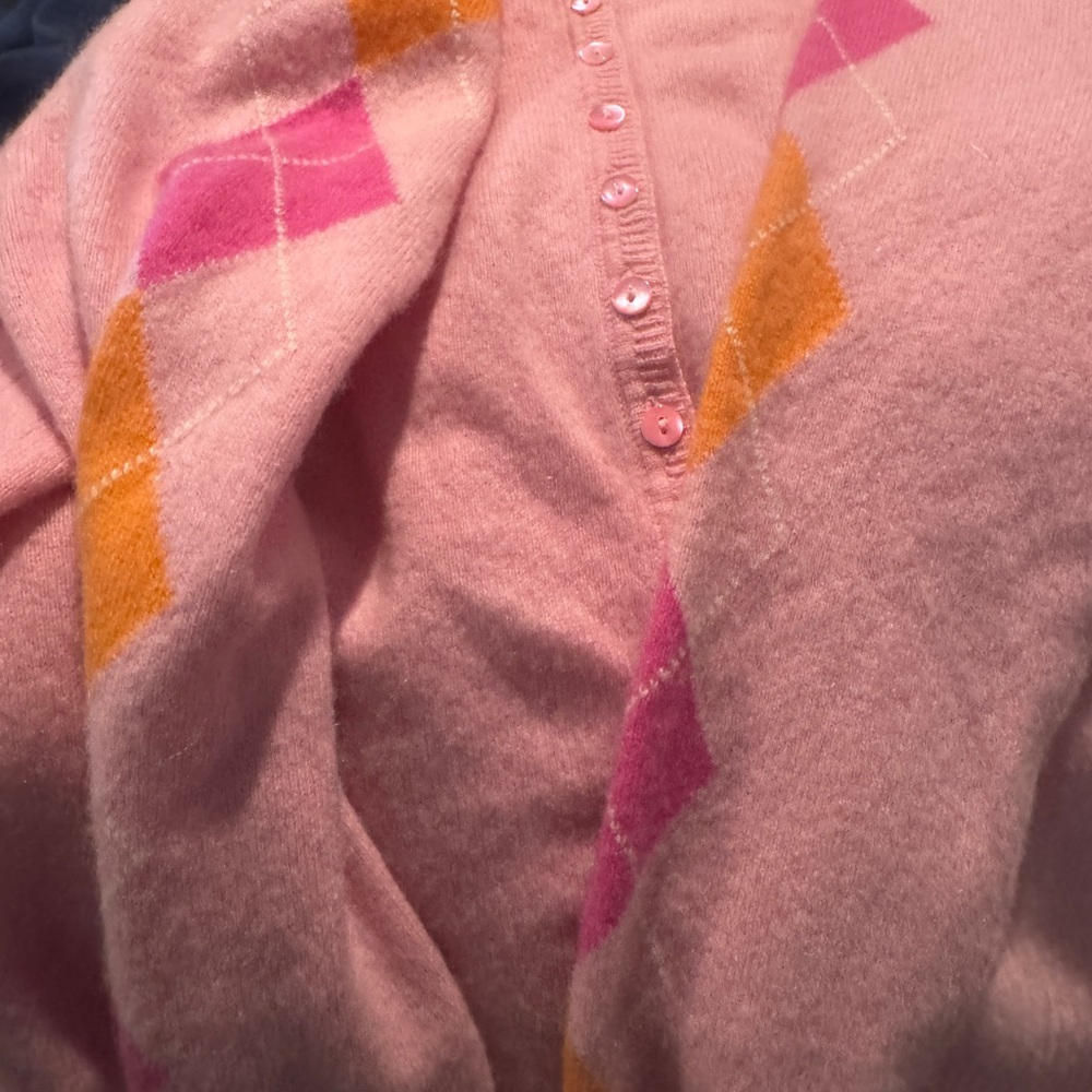 Valerie Stevens Pink and Orange Cashmere Argyle Cardigan - Picture 5 of 6